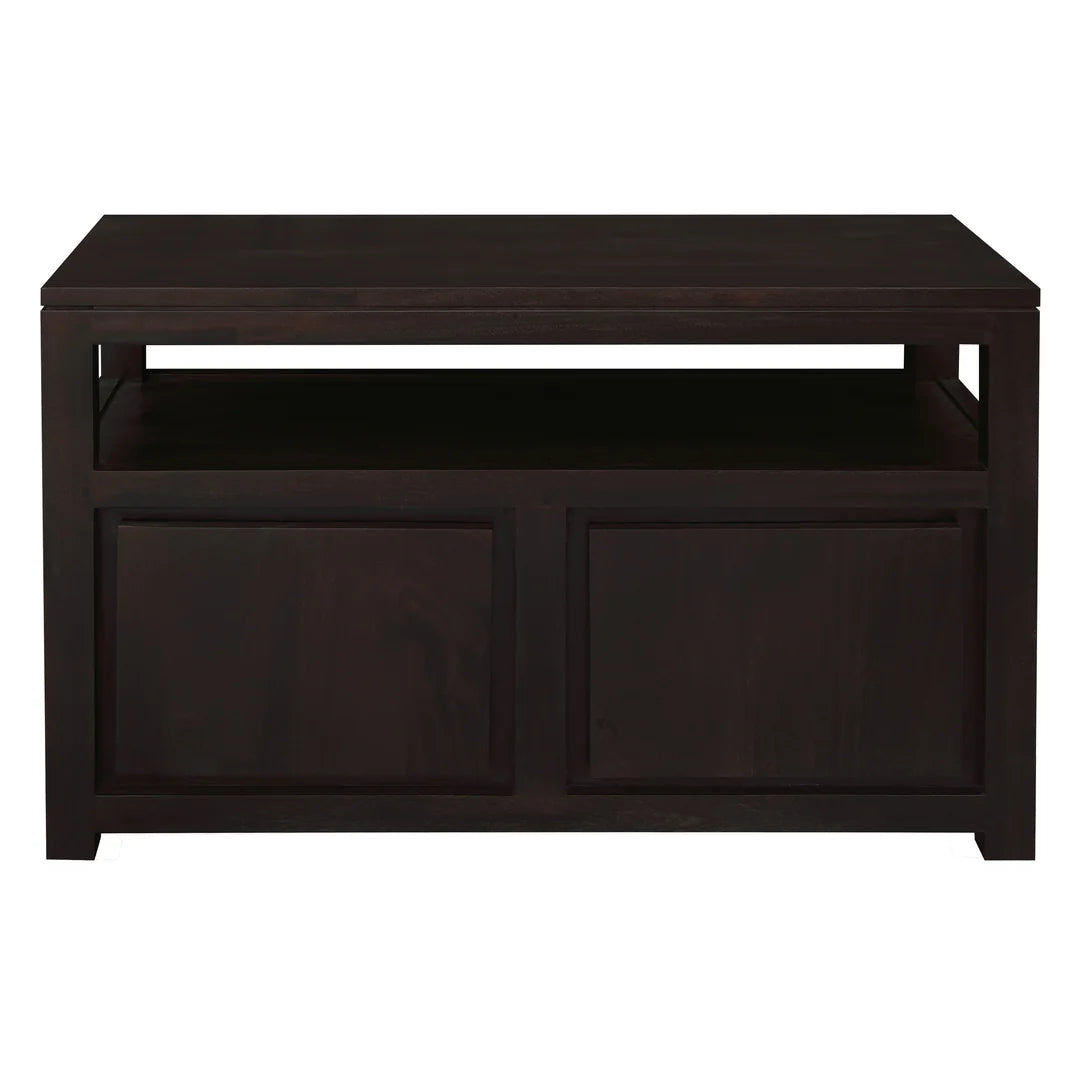 TANAKA SOLID MAHOGANY SMALL TV UNIT WITH 2 DOORS IN CHOCOLATE - MyChocolateWood