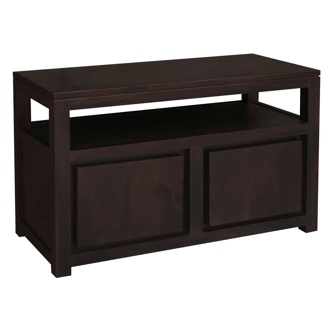 TANAKA SOLID MAHOGANY SMALL TV UNIT WITH 2 DOORS IN CHOCOLATE - MyChocolateWood