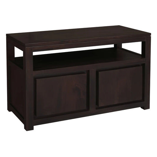 TANAKA SOLID MAHOGANY SMALL TV UNIT WITH 2 DOORS IN CHOCOLATE - MyChocolateWood