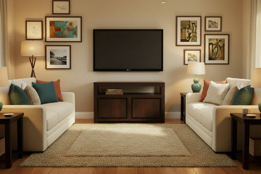 TANAKA SOLID MAHOGANY SMALL TV UNIT WITH 2 DOORS IN CHOCOLATE - MyChocolateWood