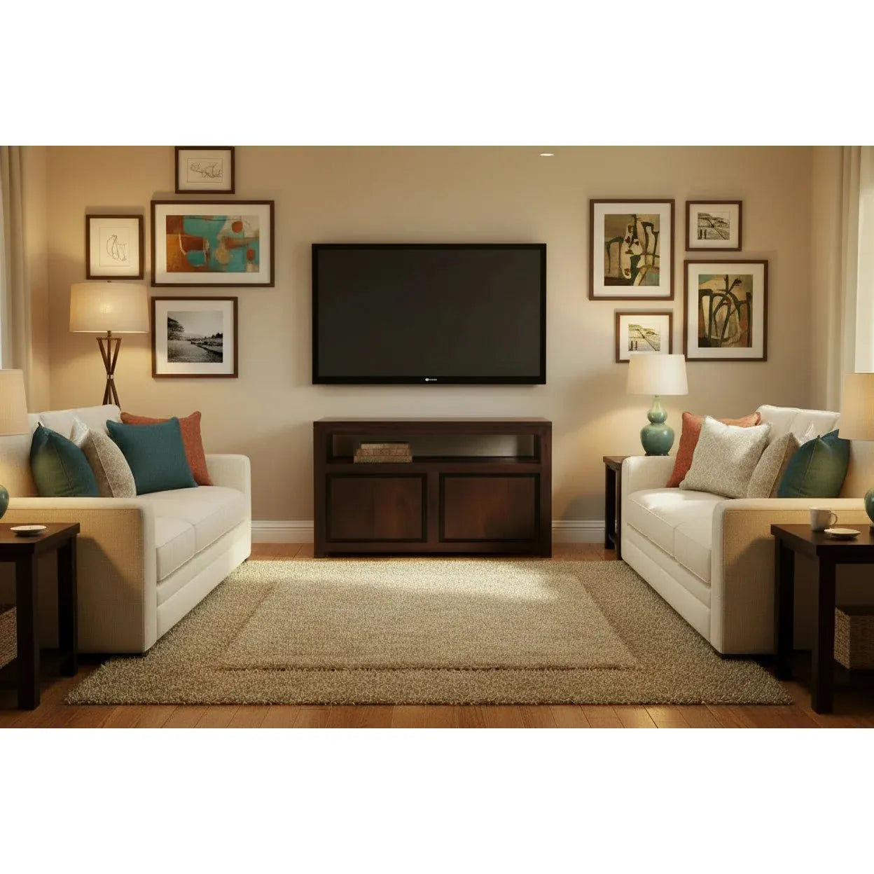 Tanaka Solid Mahogany Small TV Unit 97cm with 2 Doors in Chocolate - Chocolate Wood