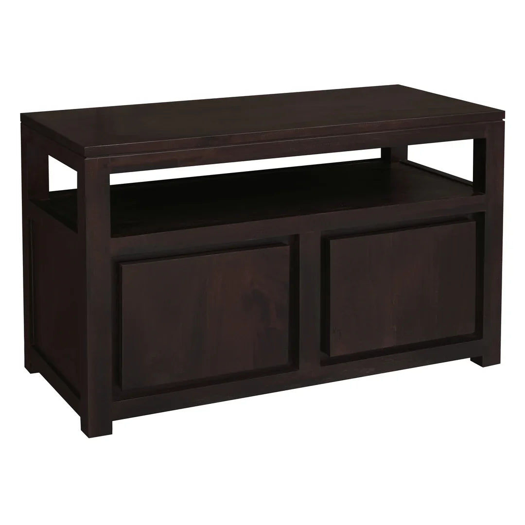 Tanaka Solid Mahogany Small TV Unit 97cm with 2 Doors in Chocolate - Chocolate Wood