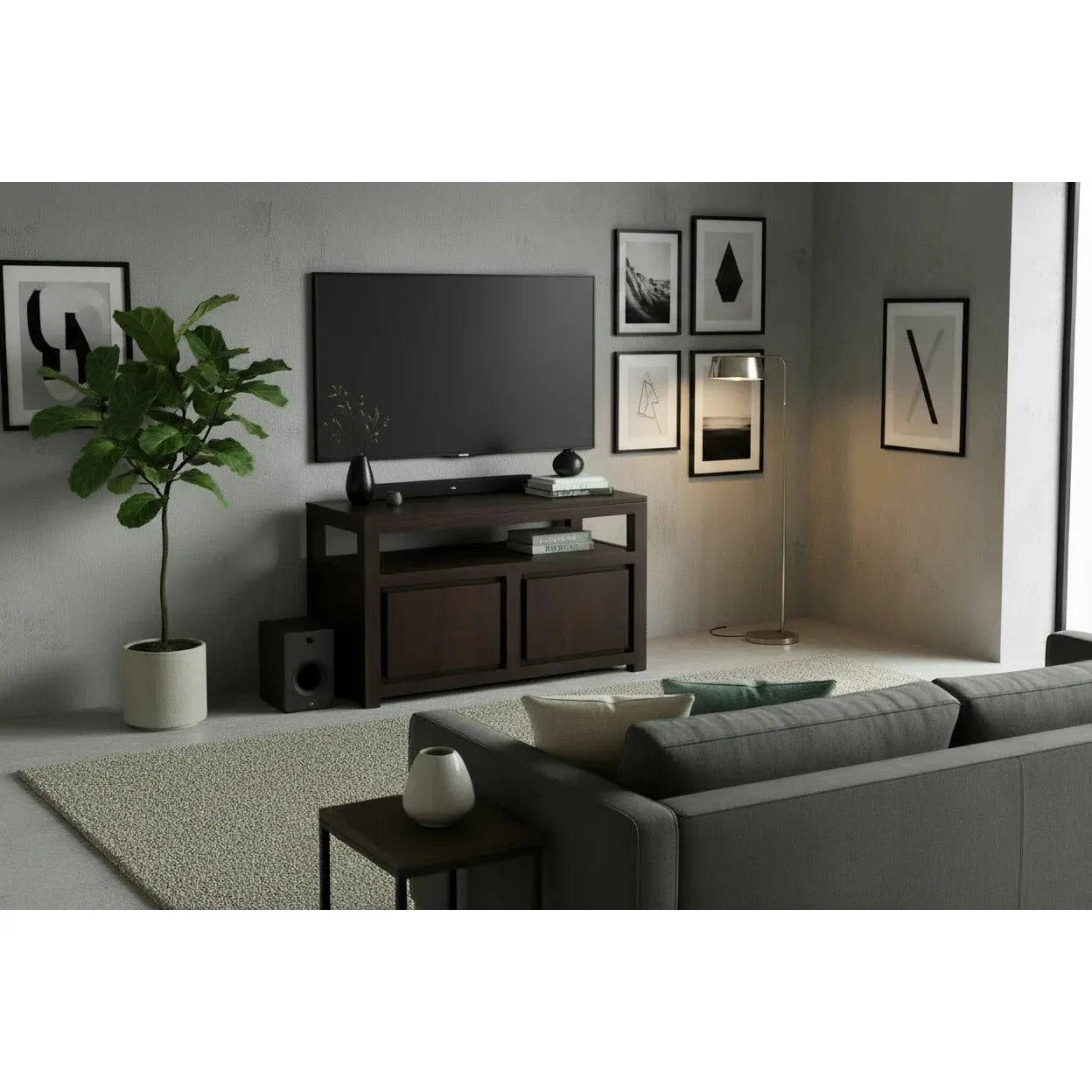 Tanaka Solid Mahogany Small TV Unit 97cm with 2 Doors in Chocolate - Chocolate Wood