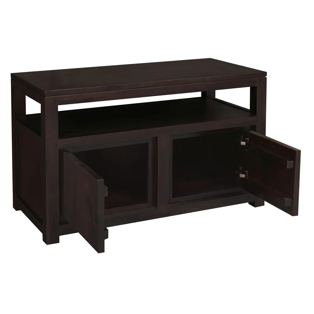 Tanaka Solid Mahogany Small TV Unit 97cm with 2 Doors in Chocolate - Chocolate Wood
