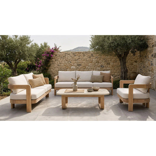 VERONA EUCALYPTUS TIMBER 2-SEATER OUTDOOR SOFA CREAM/LIGHT SMOKE