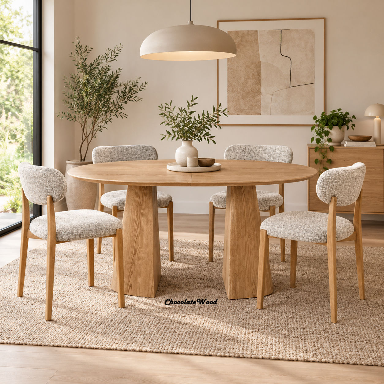 Sherwood Natural Oak Finish Oval Extension Dining Table  160-200cm - MyChocolateWood