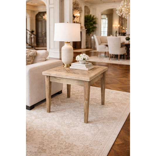 CASA RECYCLED ELM RUSTIC LAMP TALE/SIDE TABLE TABLE PARQUETRY TOP - MyChocolateWood