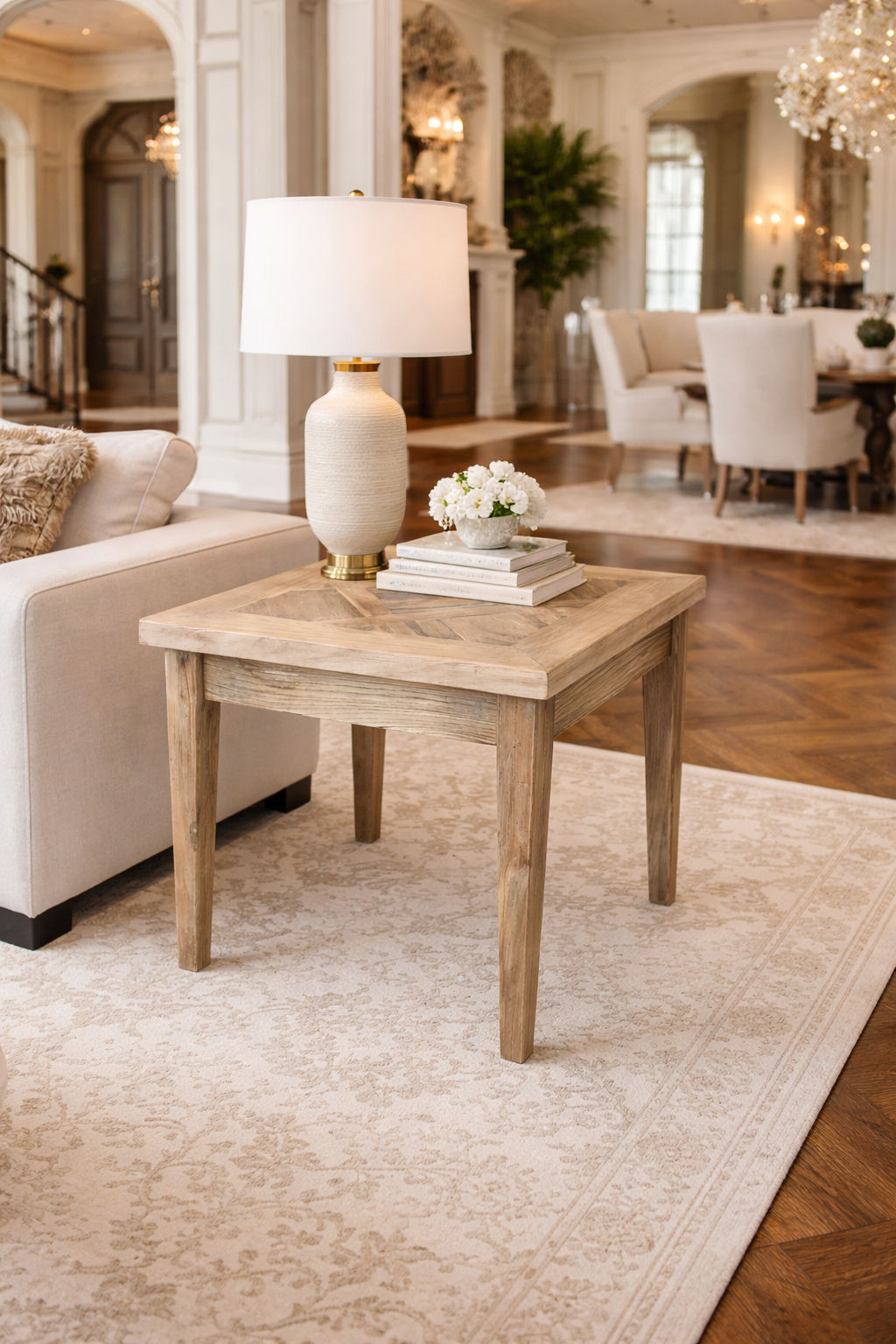 CASA RECYCLED ELM RUSTIC LAMP TALE/SIDE TABLE TABLE PARQUETRY TOP - MyChocolateWood