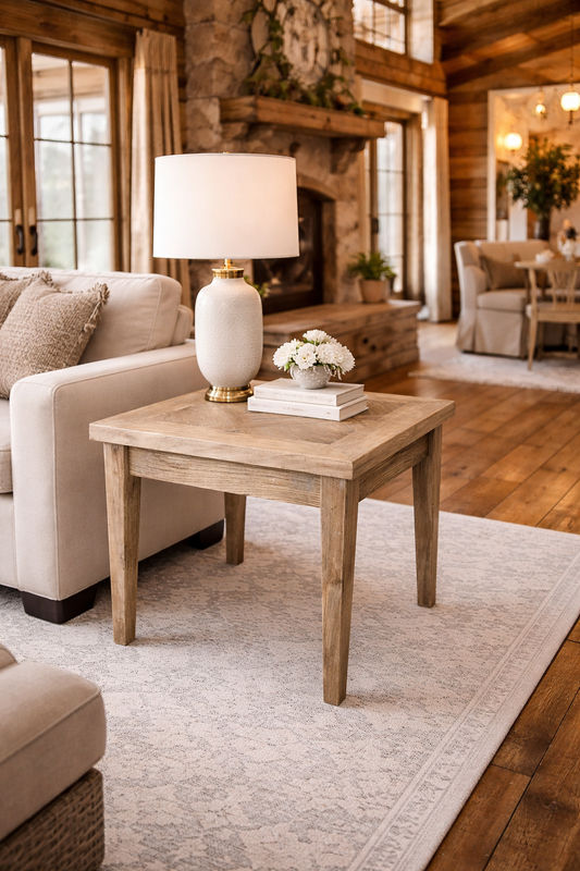 CASA RECYCLED ELM RUSTIC LAMP TALE/SIDE TABLE TABLE PARQUETRY TOP - MyChocolateWood