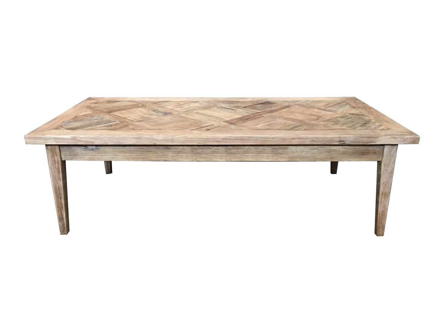 CASA RECYCLED ELM RUSTIC COFFEE TABLE PARQUETRY TOP 140CM - MyChocolateWood