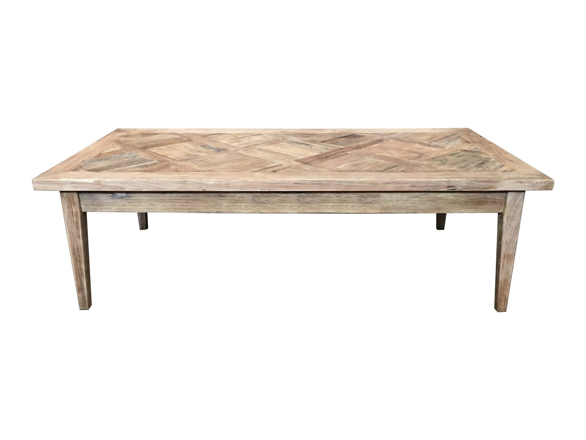 CASA RECYCLED ELM RUSTIC COFFEE TABLE PARQUETRY TOP 140CM - MyChocolateWood