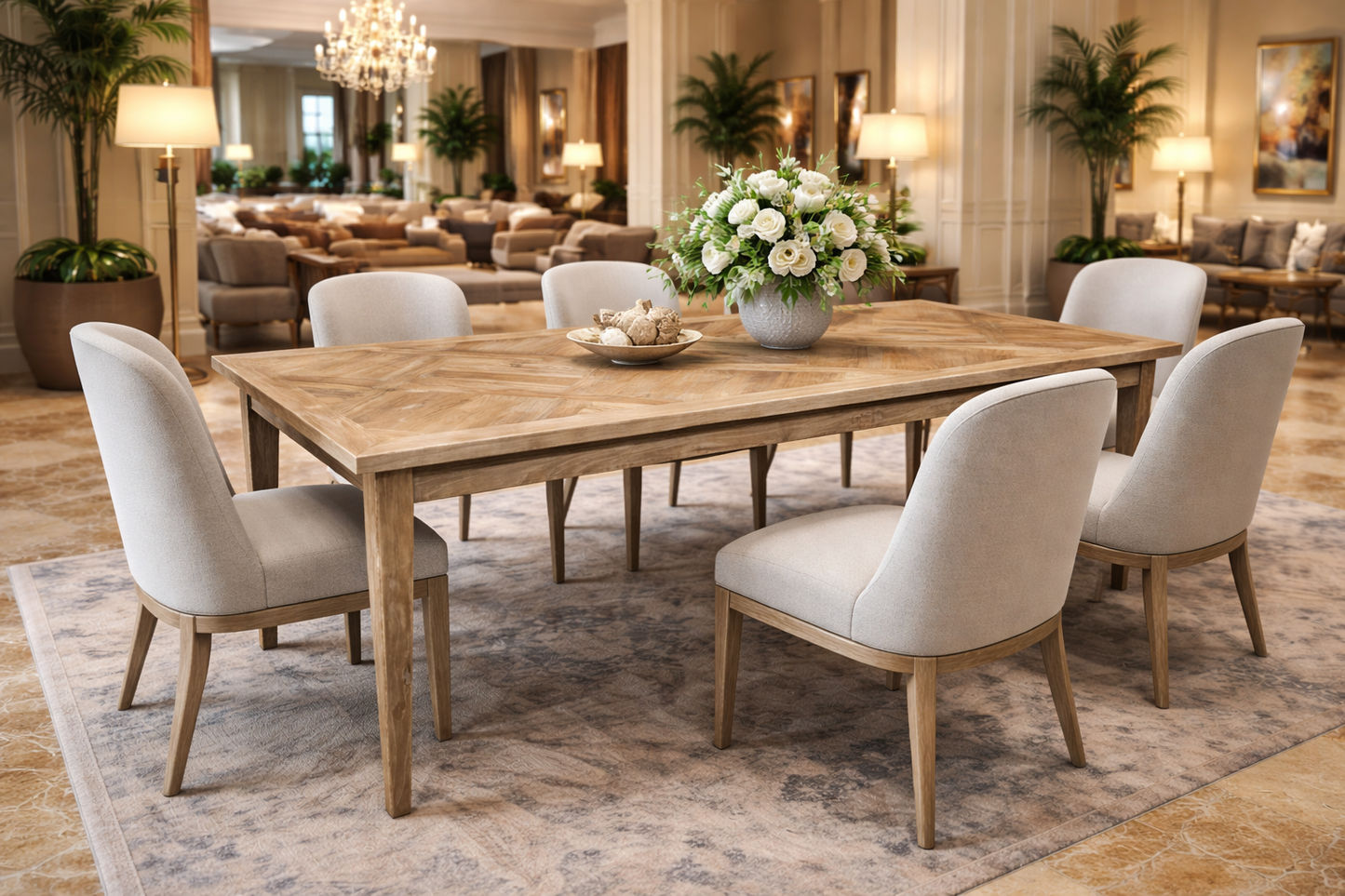 CASA RECYCLED ELM RUSTIC DINING TABLE PARQUETRY TOP - 2 SIZES - MyChocolateWood