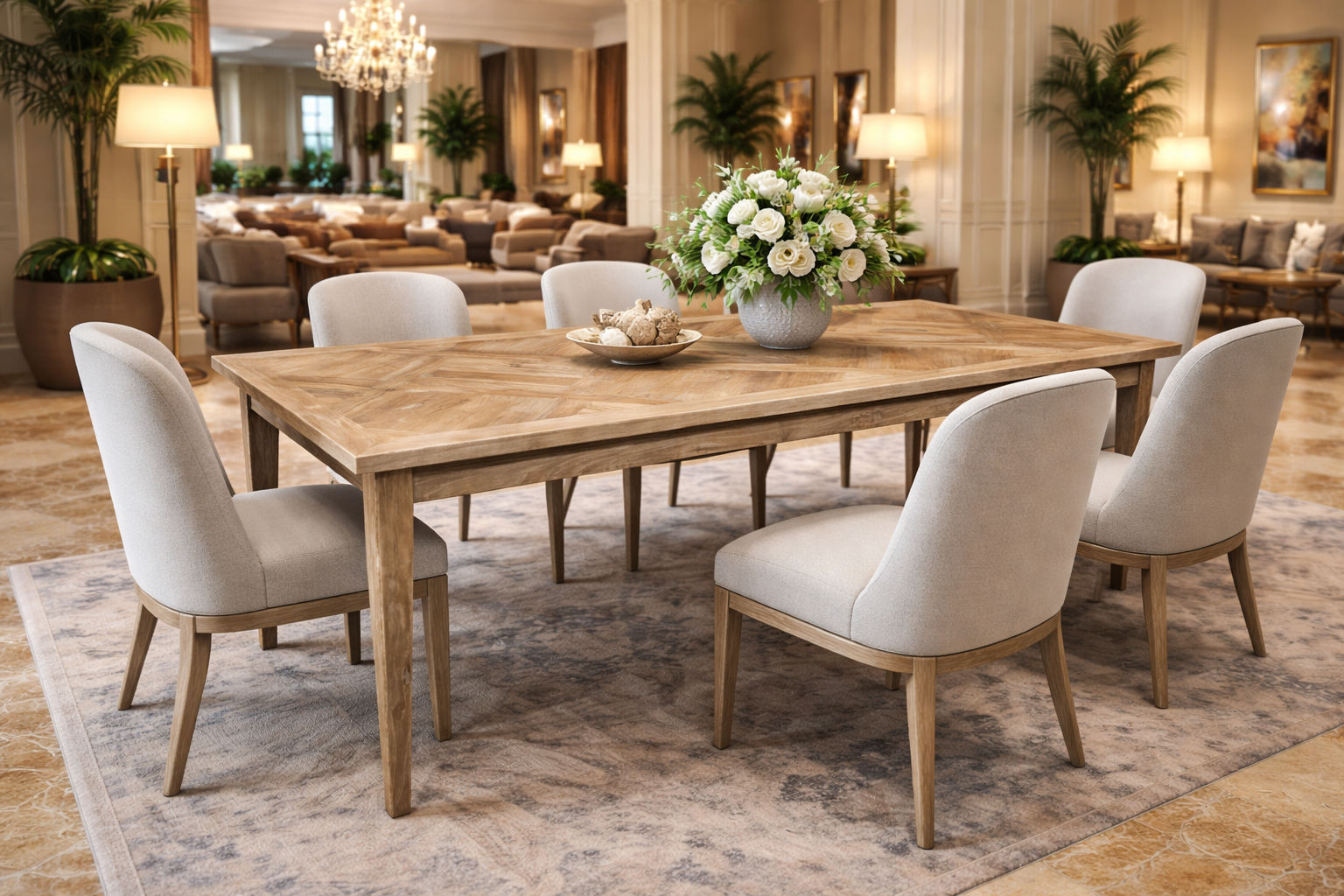 CASA RECYCLED ELM RUSTIC DINING TABLE PARQUETRY TOP - 2 SIZES - MyChocolateWood