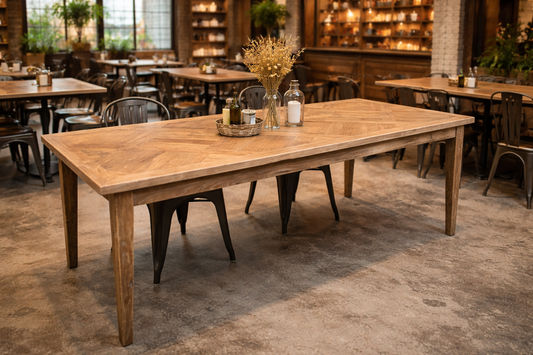 CASA RECYCLED ELM RUSTIC DINING TABLE PARQUETRY TOP - 2 SIZES - MyChocolateWood