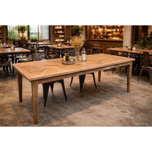 CASA RECYCLED ELM RUSTIC DINING TABLE PARQUETRY TOP - 2 SIZES - MyChocolateWood