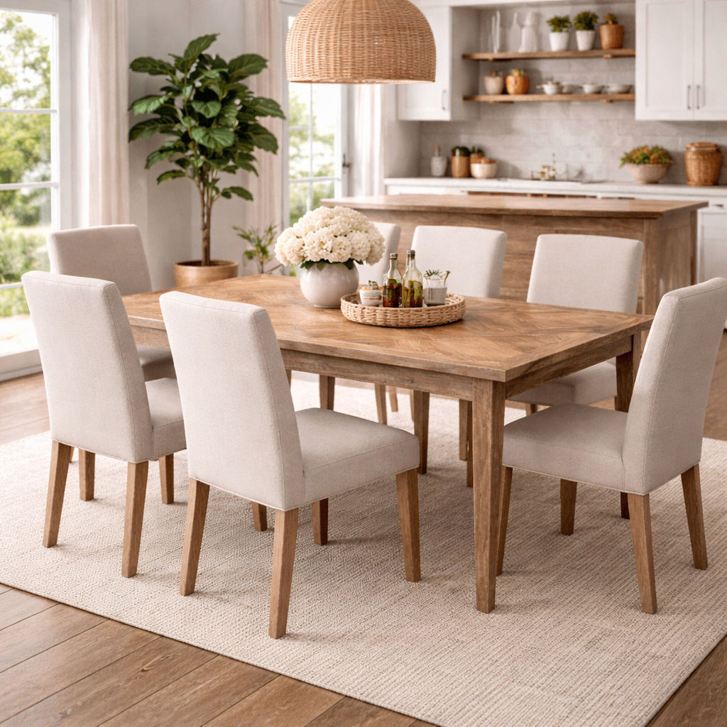 CASA RECYCLED ELM RUSTIC DINING TABLE PARQUETRY TOP - 2 SIZES - MyChocolateWood