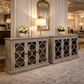 REINA GREYWASHED RECYCLED TIMBER/GLASS 3-DOOR BUFFET/SIDEBOARD - MyChocolateWood