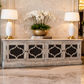 Reina Greywashed Recycled Timber 4-Door TV Unit with Heritage Metal Panels - Chocolate Wood