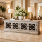 Reina Greywashed Recycled Timber 4-Door TV Unit with Heritage Metal Panels - Chocolate Wood