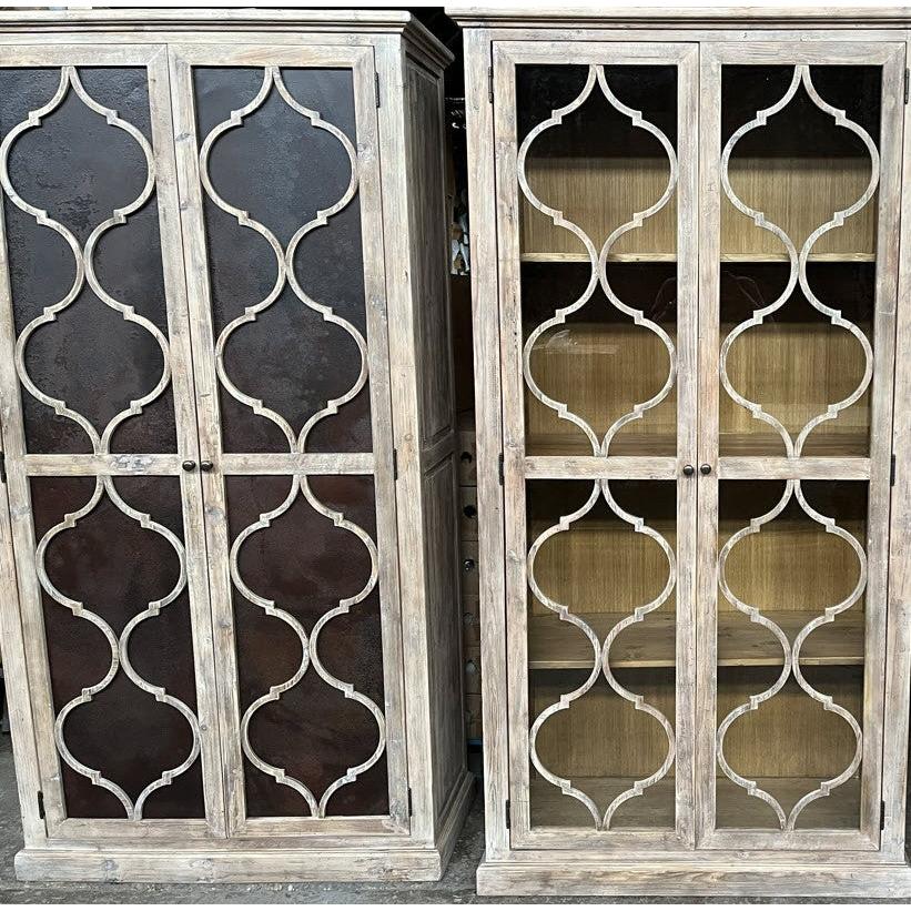 REINA GREYWASHED RECYCLED TIMBER/HERITAGE METAL 2-DOOR BOOKCASE DISPLAY CABINET - MyChocolateWood