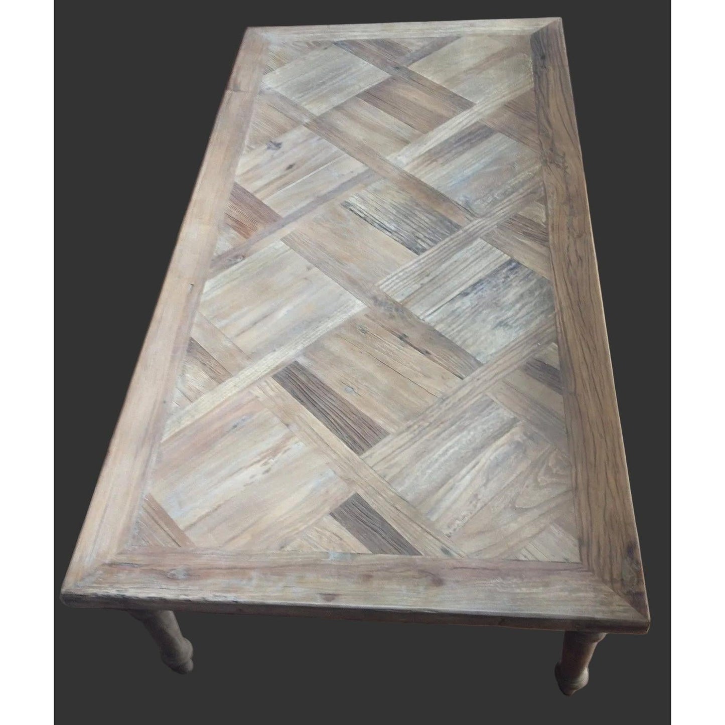 CASA RECYCLED ELM RUSTIC COFFEE TABLE PARQUETRY TOP 140CM