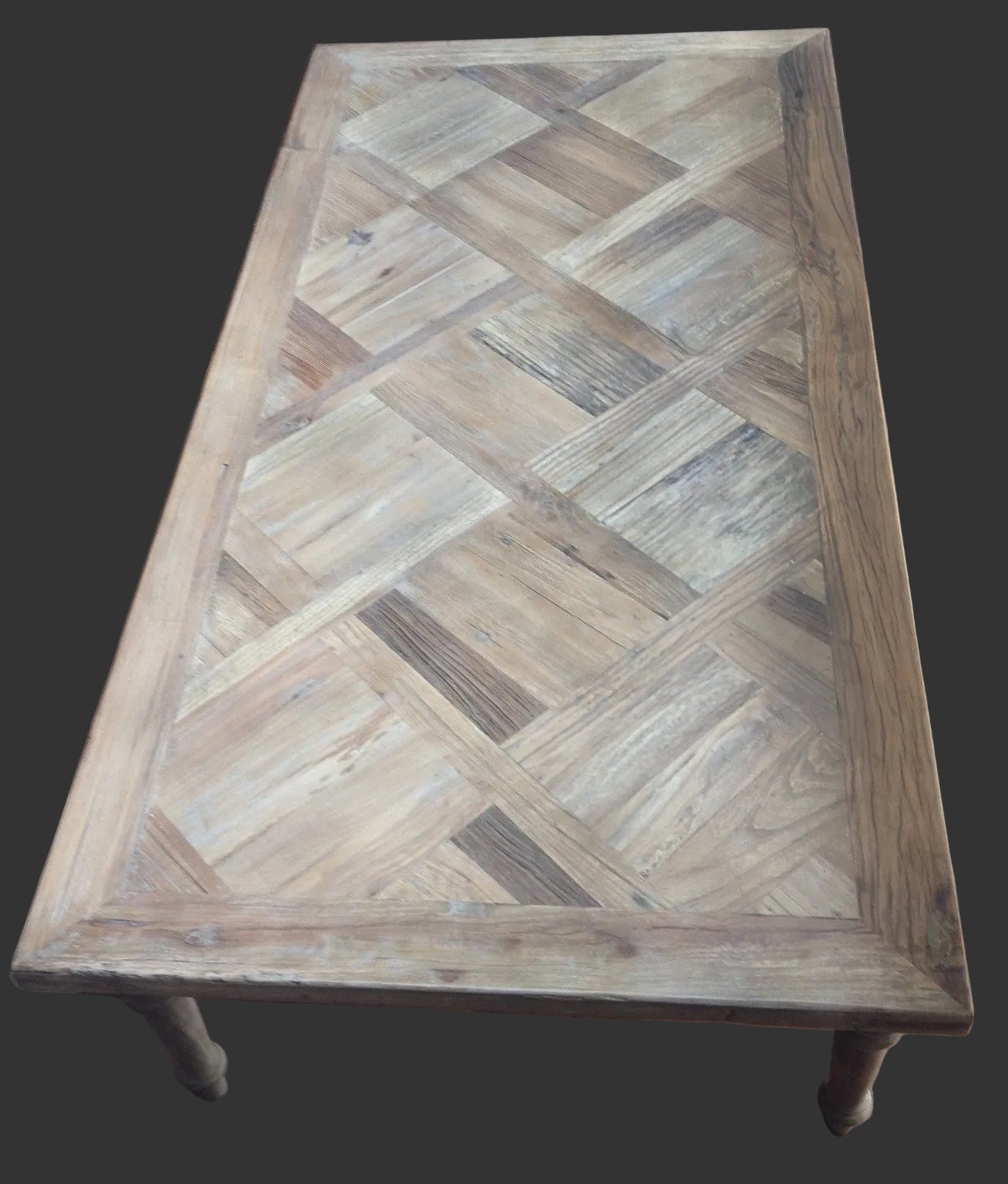 CASA RECYCLED ELM RUSTIC COFFEE TABLE PARQUETRY TOP 140CM - MyChocolateWood