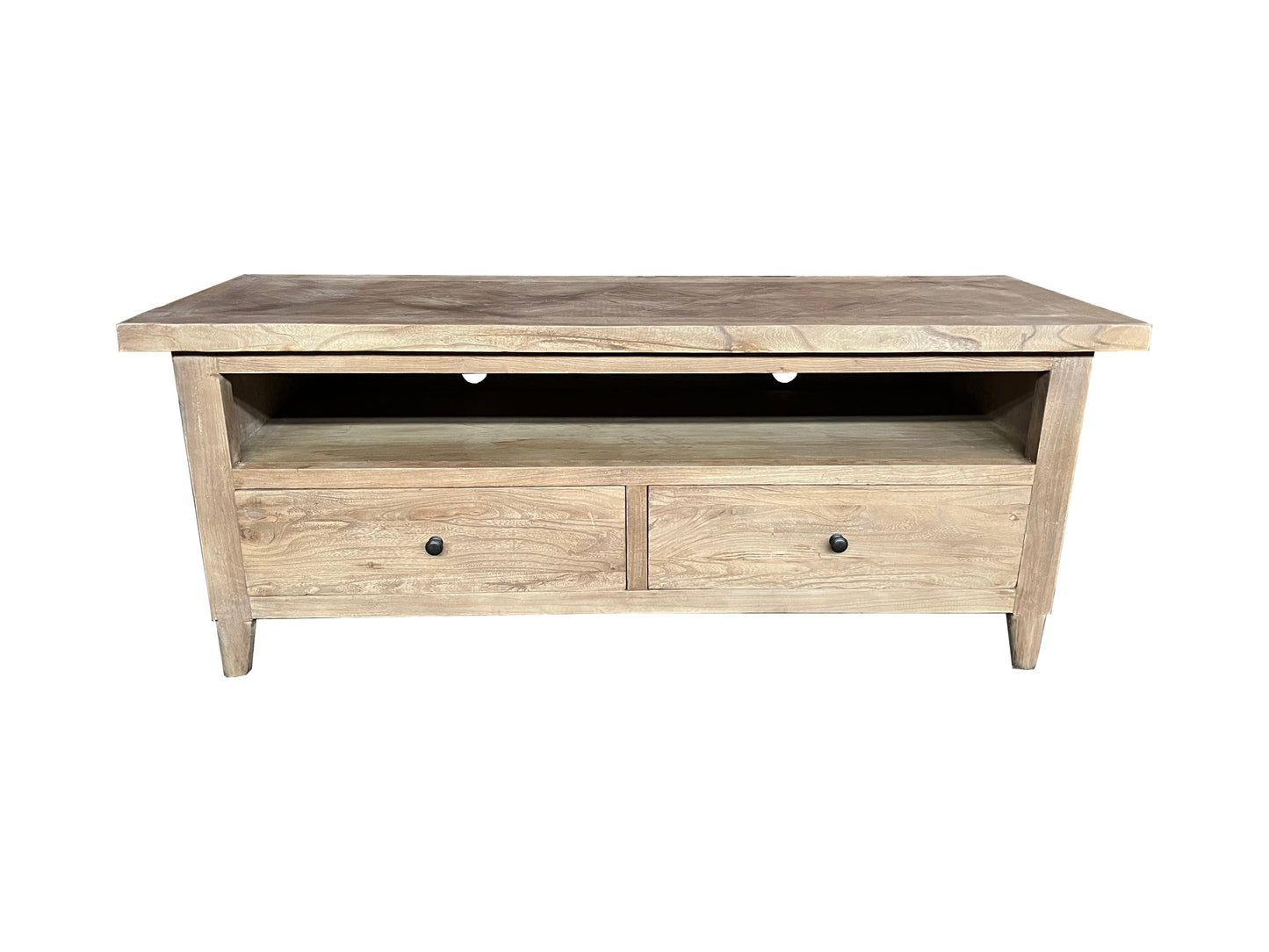 MORO RUSTIC RECYCLED ELM TV UNIT ETU 2 DRAWERS PARQUETRY TOP 140CM - MyChocolateWood