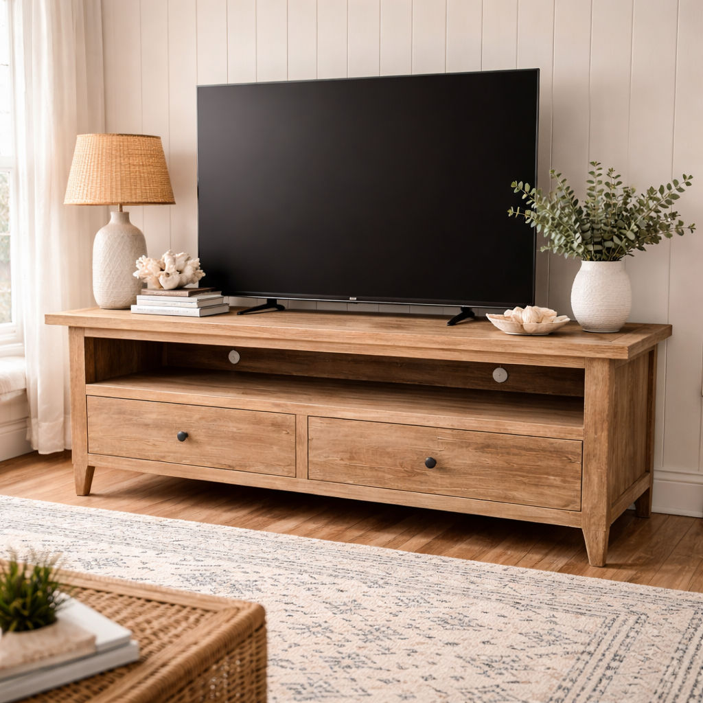 MORO RUSTIC RECYCLED ELM TV UNIT ETU 2 DRAWERS PARQUETRY TOP 140CM - MyChocolateWood