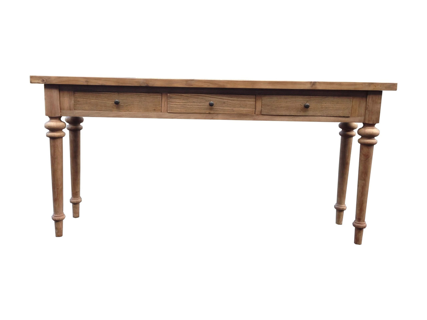 MORO RECYCLED ELM RUSTIC CONSOLE/HALL TABLE 3 DRAWERS PARQUETRY TOP 180CM - MyChocolateWood