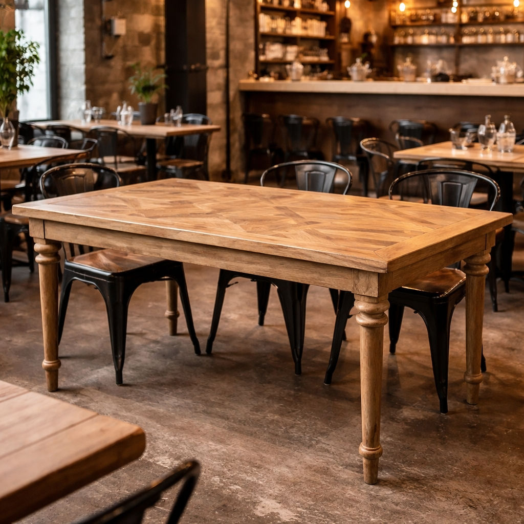 MORO RECYCLED ELM RUSTIC DINING TABLE PARQUETRY TOP - 2 SIZES - MyChocolateWood
