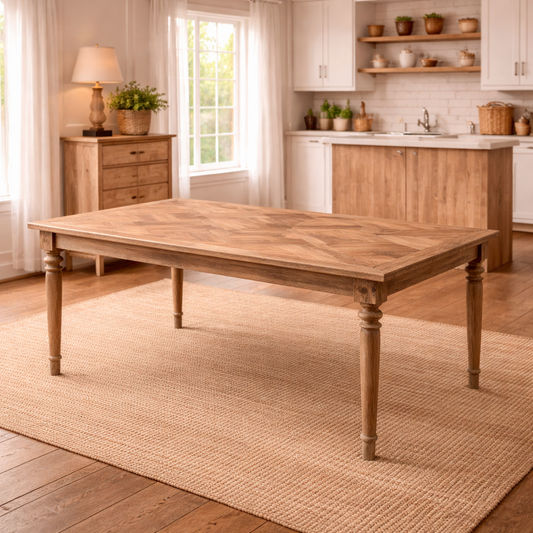 MORO RECYCLED ELM RUSTIC DINING TABLE PARQUETRY TOP - 2 SIZES - MyChocolateWood