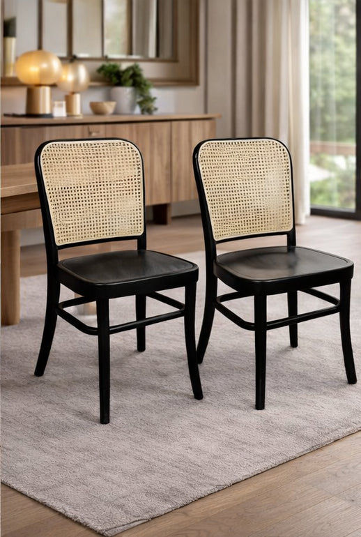 PHOENIX DINING CHAIR BLACK SOLID BEECHWOOD  RATTAN BACK/BLACK TIMBER SEAT - MyChocolateWood
