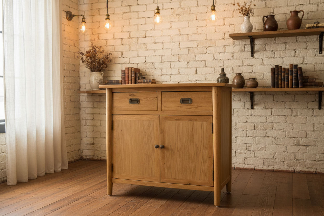 FITAN SOLID OAK CABINET/CUPBOARD/BUFFET 2 DRAWERS 2-DOORS - MyChocolateWood