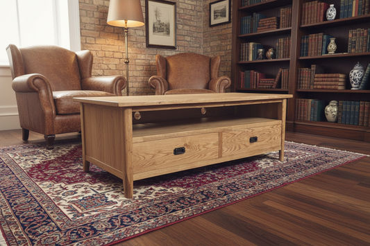 FITAN SOLID OAK 2-DRAWER TELEVISION UNIT ETU NATURAL 140CM - MyChocolateWood