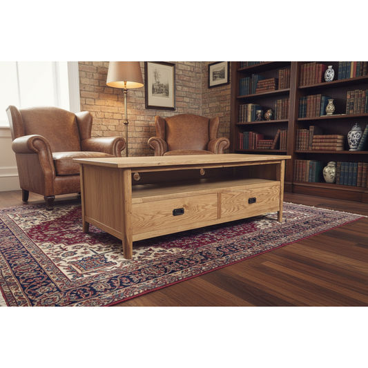 FITAN SOLID OAK 2-DRAWER TELEVISION UNIT ETU NATURAL 140CM - MyChocolateWood