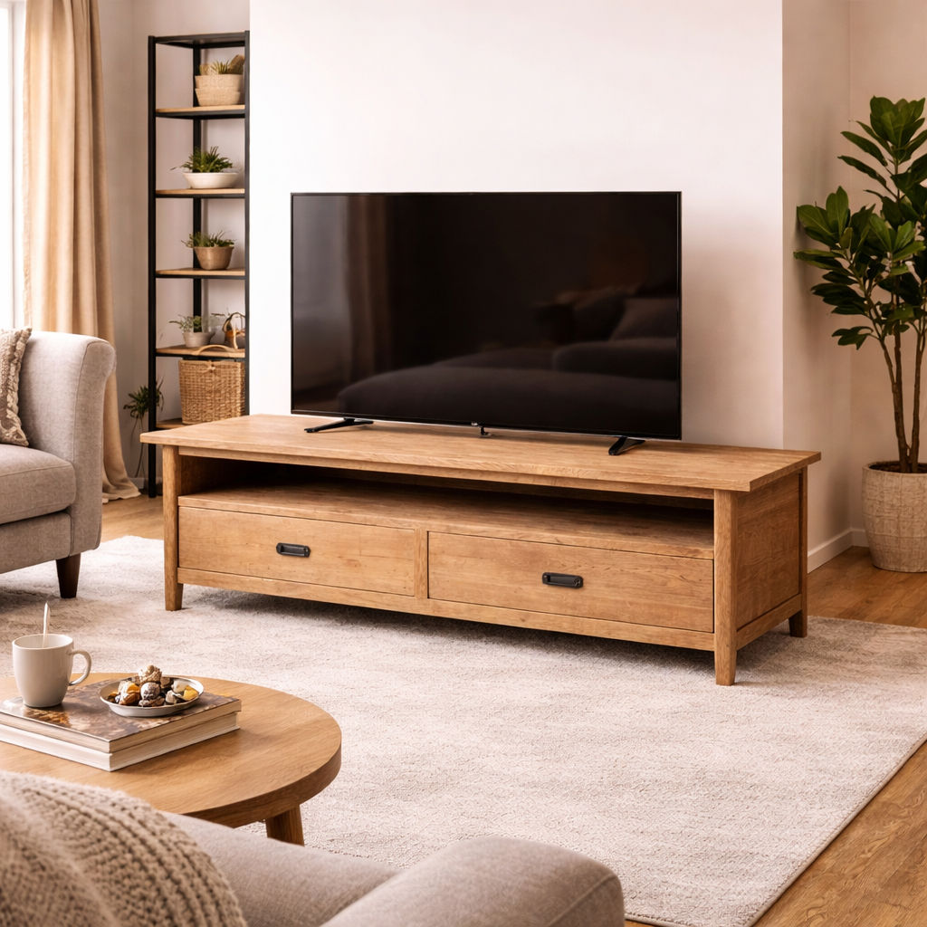 FITAN SOLID OAK  2-DRAWER TELEVISION UNIT ETU NATURAL 140CM - MyChocolateWood