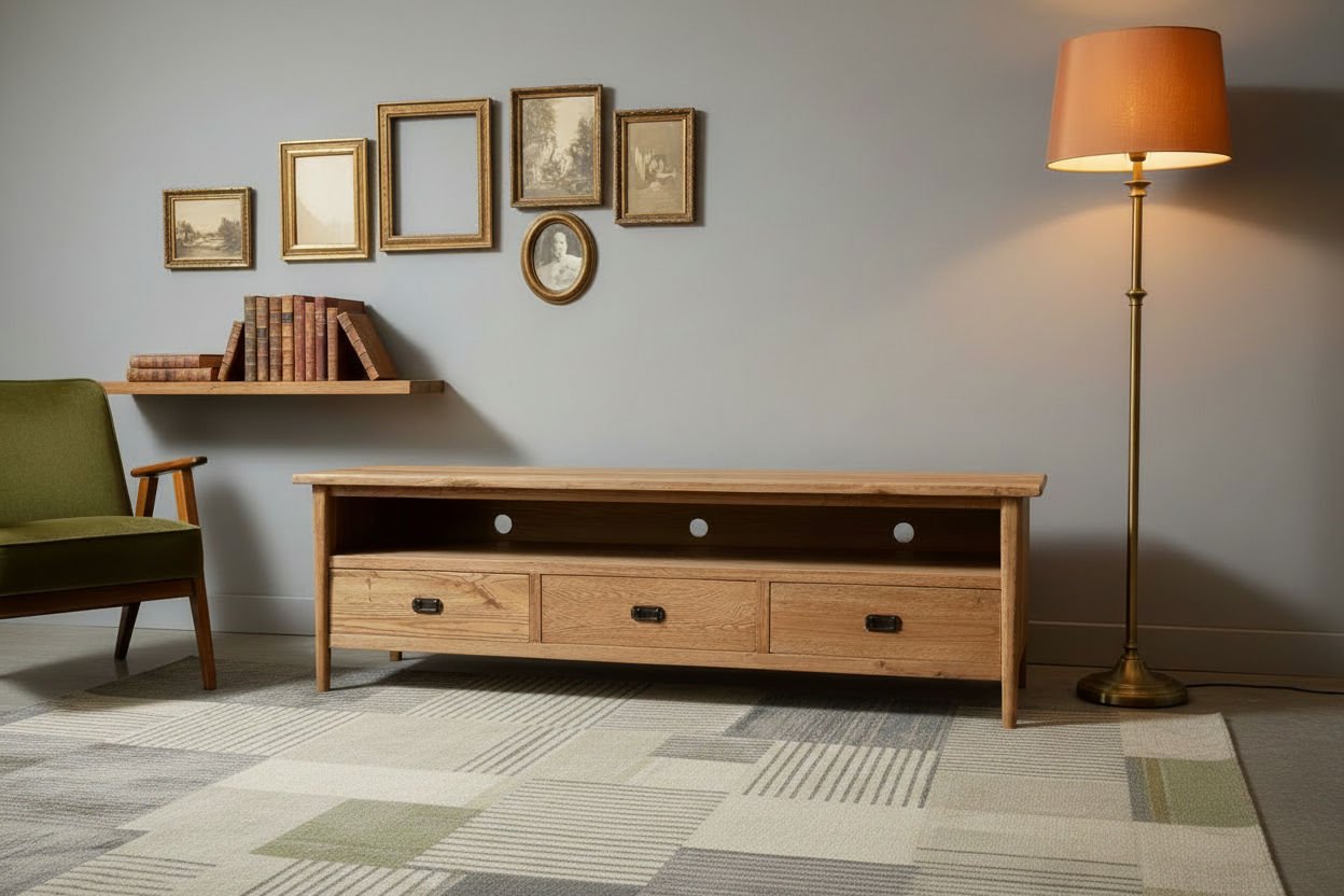 FITAN SOLID OAK  3-DRAWER TELEVISION UNIT ETU NATURAL 180CM - MyChocolateWood