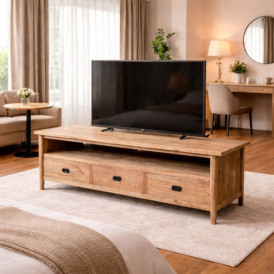 FITAN SOLID OAK  3-DRAWER TELEVISION UNIT ETU NATURAL 180CM - MyChocolateWood
