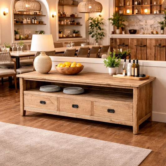 FITAN SOLID OAK 3-DRAWER TELEVISION UNIT ETU NATURAL 180CM - MyChocolateWood