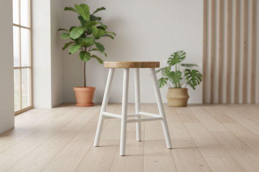 FITAN SOLID OAK STOOL NATURAL TOP/WHITE LEGS HEIGHT 45CM - MyChocolateWood