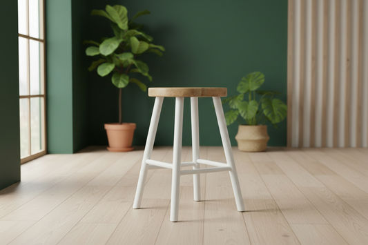FITAN SOLID OAK STOOL NATURAL TOP/WHITE LEGS HEIGHT 45CM - MyChocolateWood