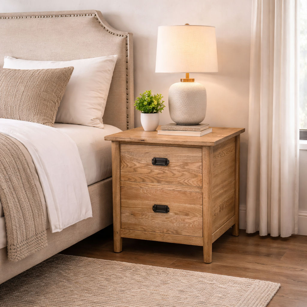 FITAN SOLID OAK 2-DRAWER BEDSIDE TABLE NATURAL - MyChocolateWood