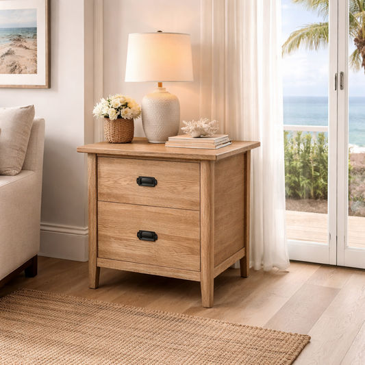 FITAN SOLID OAK 2-DRAWER BEDSIDE TABLE NATURAL - MyChocolateWood