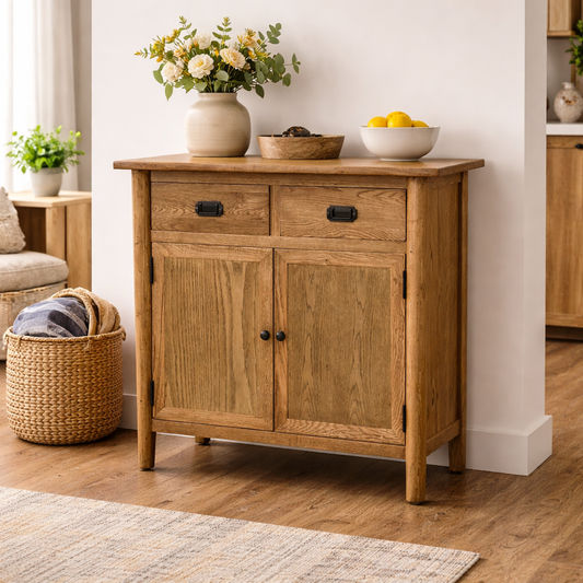 FITAN SOLID OAK CABINET/CUPBOARD/BUFFET 2 DRAWERS 2-DOORS - MyChocolateWood