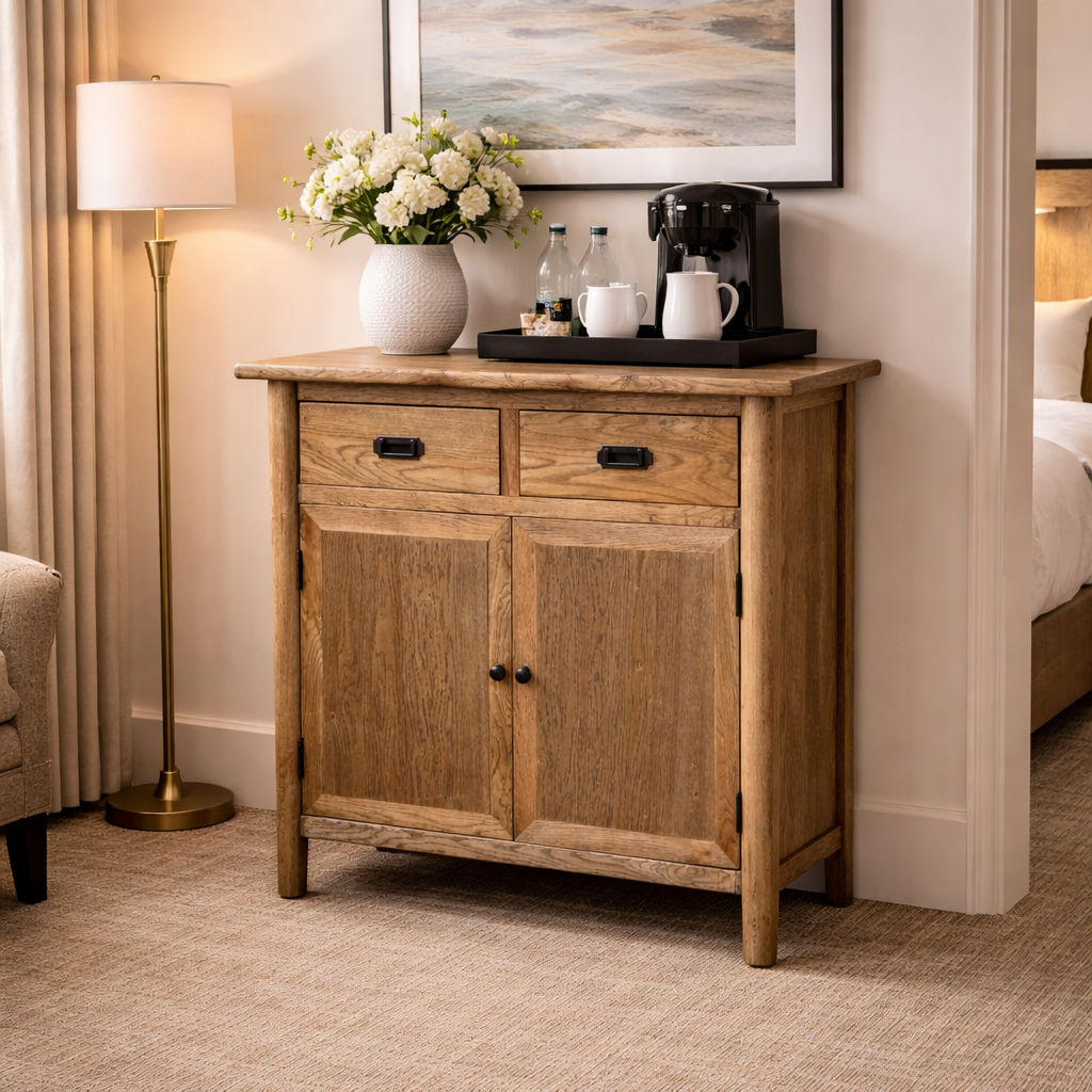 FITAN SOLID OAK CABINET/CUPBOARD/BUFFET 2 DRAWERS 2-DOORS - MyChocolateWood