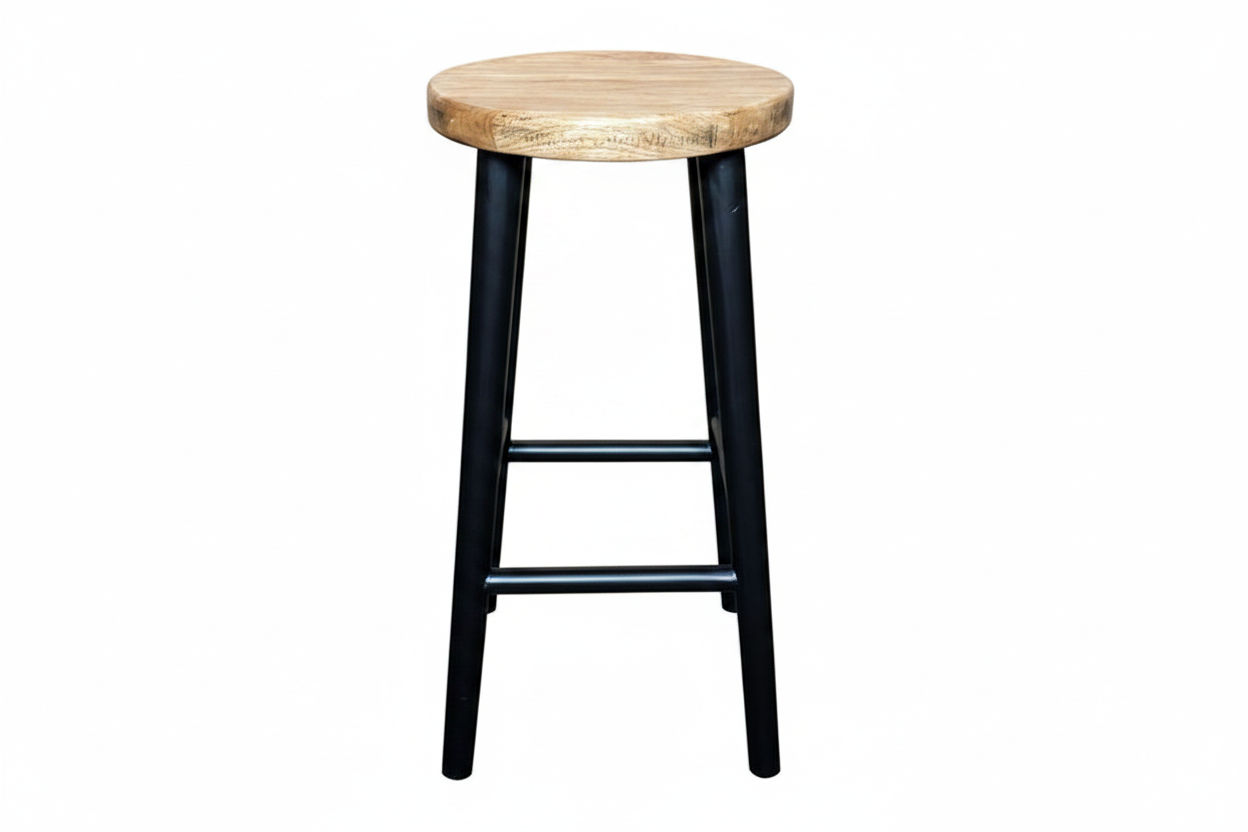 FITAN SOLID OAK STOOL NATURAL TOP/BLACK LEGS HEIGHT 65CM - MyChocolateWood