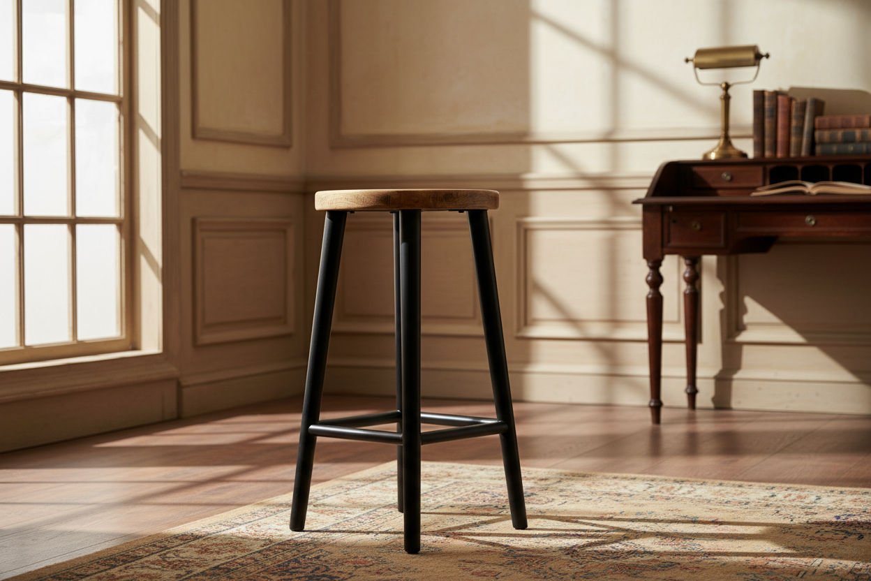 FITAN SOLID OAK STOOL NATURAL TOP/BLACK LEGS HEIGHT 65CM - MyChocolateWood