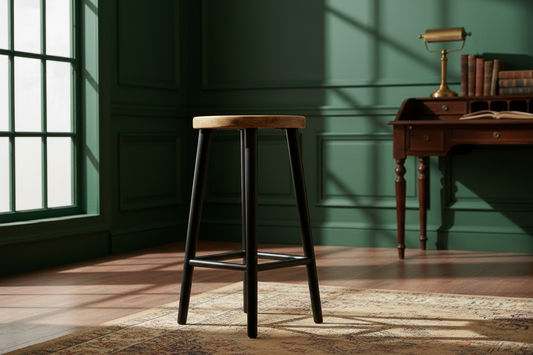 FITAN SOLID OAK STOOL NATURAL TOP/BLACK LEGS HEIGHT 65CM - MyChocolateWood