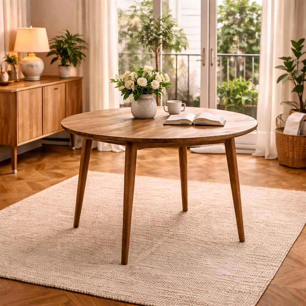 FITAN SOLID OAK ROUND DINING TABLE 120CM NATURAL - MyChocolateWood