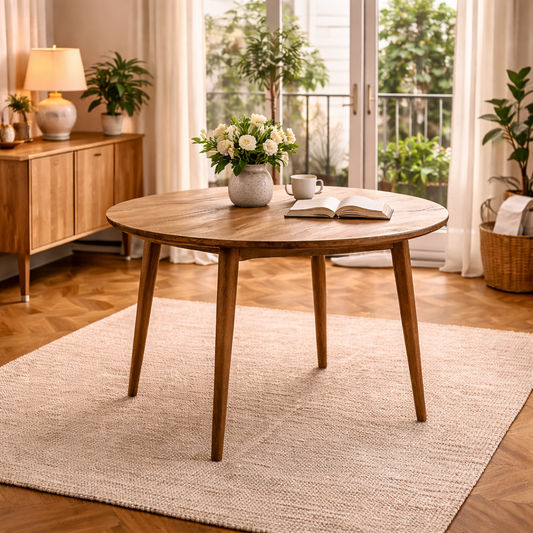 FITAN SOLID OAK ROUND DINING TABLE 120CM NATURAL - MyChocolateWood